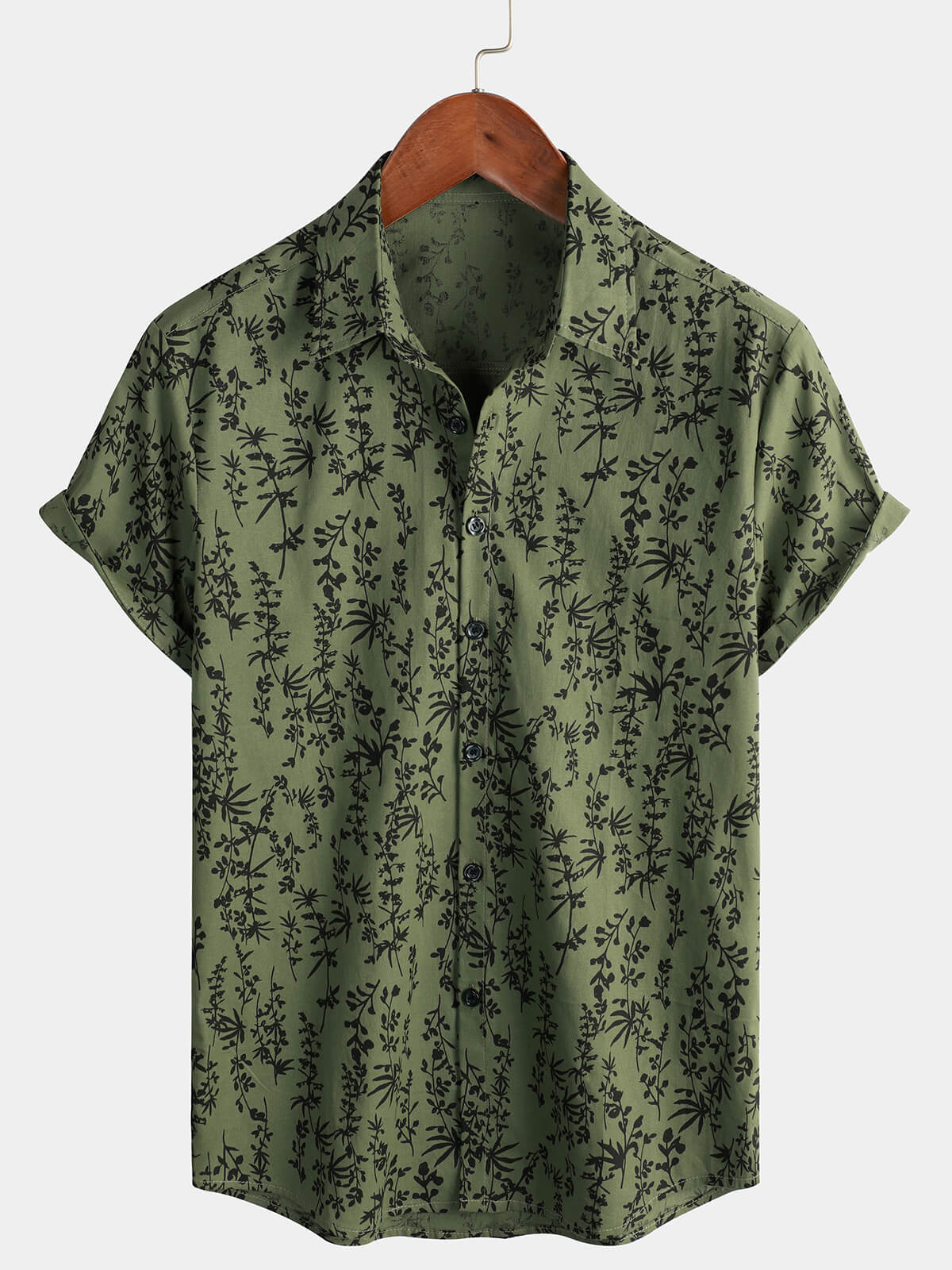 Camisa Green de algodón Hawaiian Summer vintage floral Holiday Cruise de manga corta Button Up para hombre