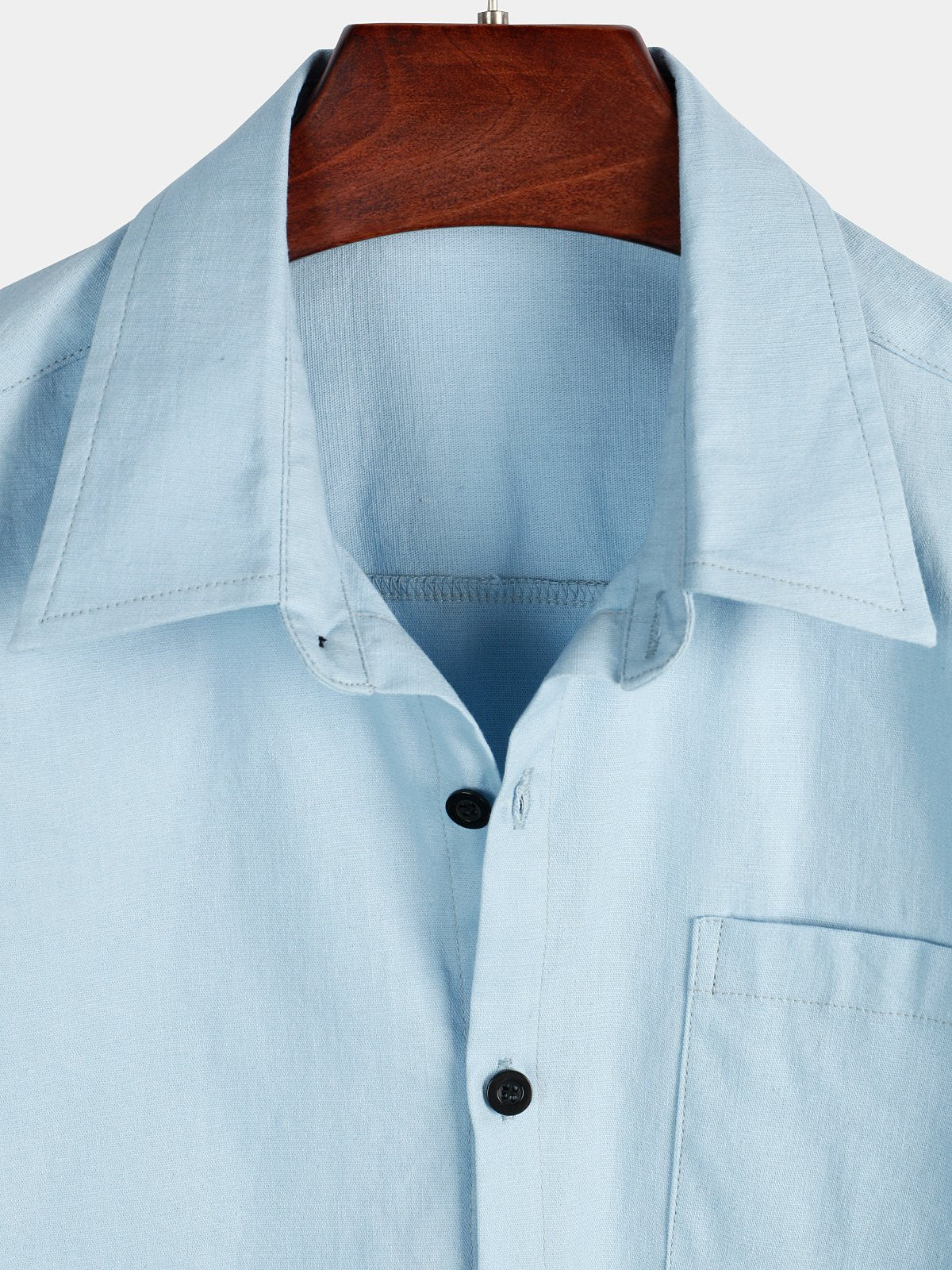 Camisa de color sólido de lino de algodón Pocket casual de manga corta para hombre