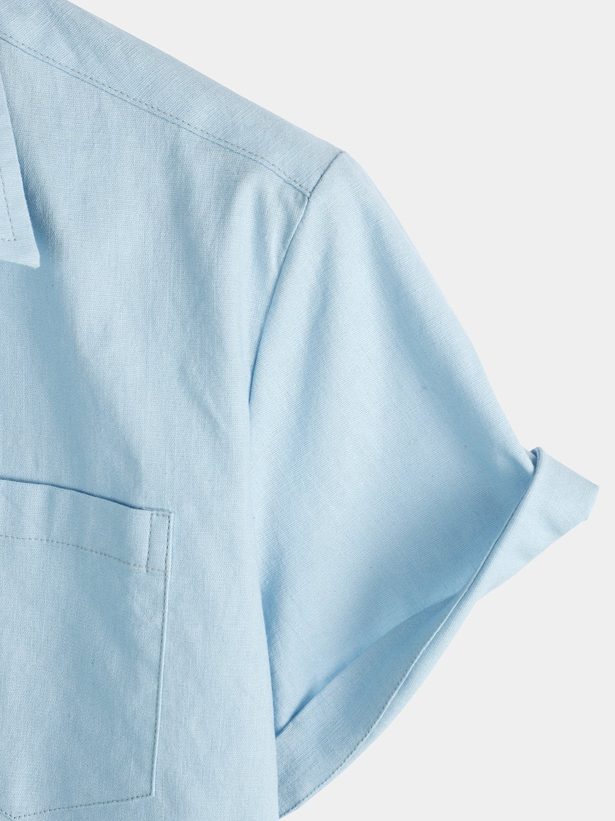 Camisa de color sólido de lino de algodón Pocket casual de manga corta para hombre