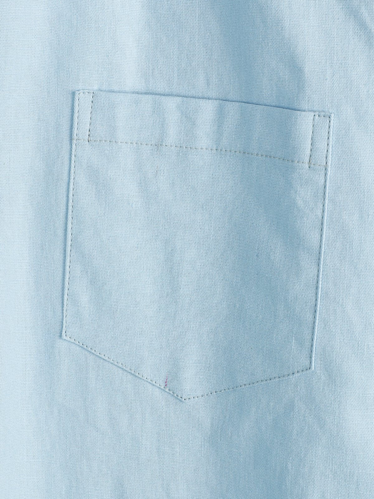 Camisa de color sólido de lino de algodón Pocket casual de manga corta para hombre