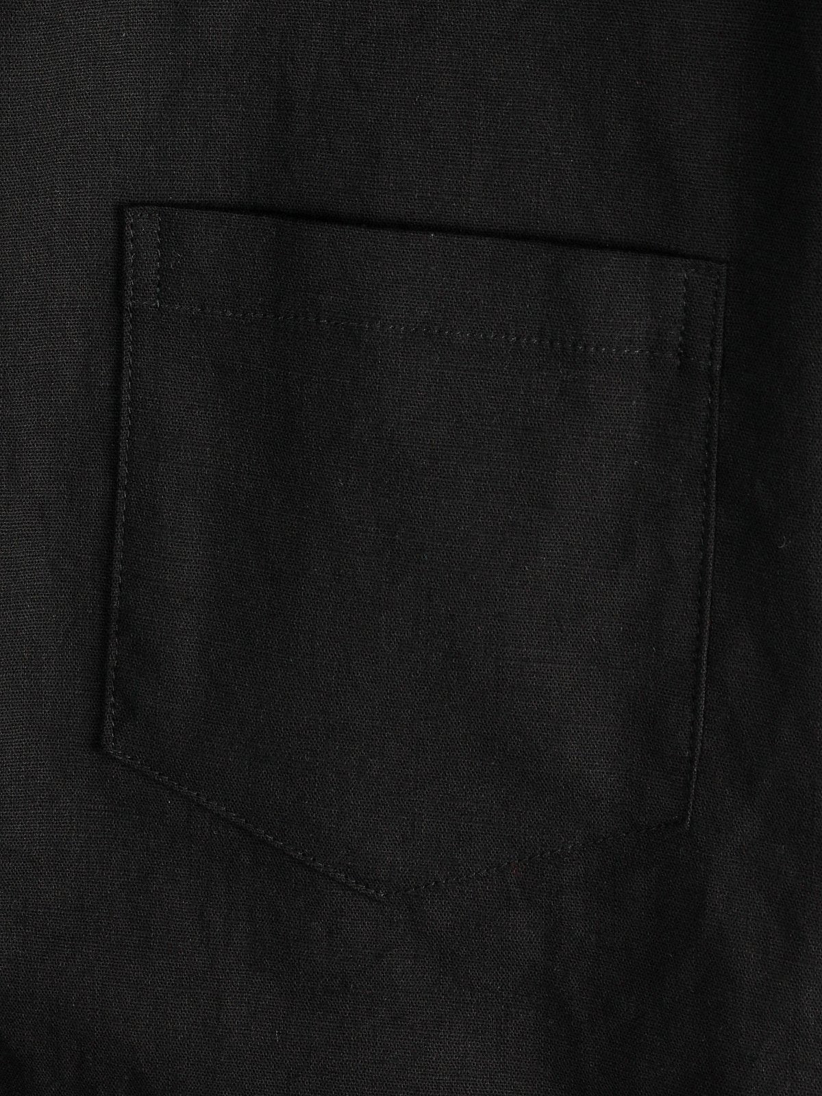 Camisa de color sólido de lino de algodón Pocket casual de manga corta para hombre