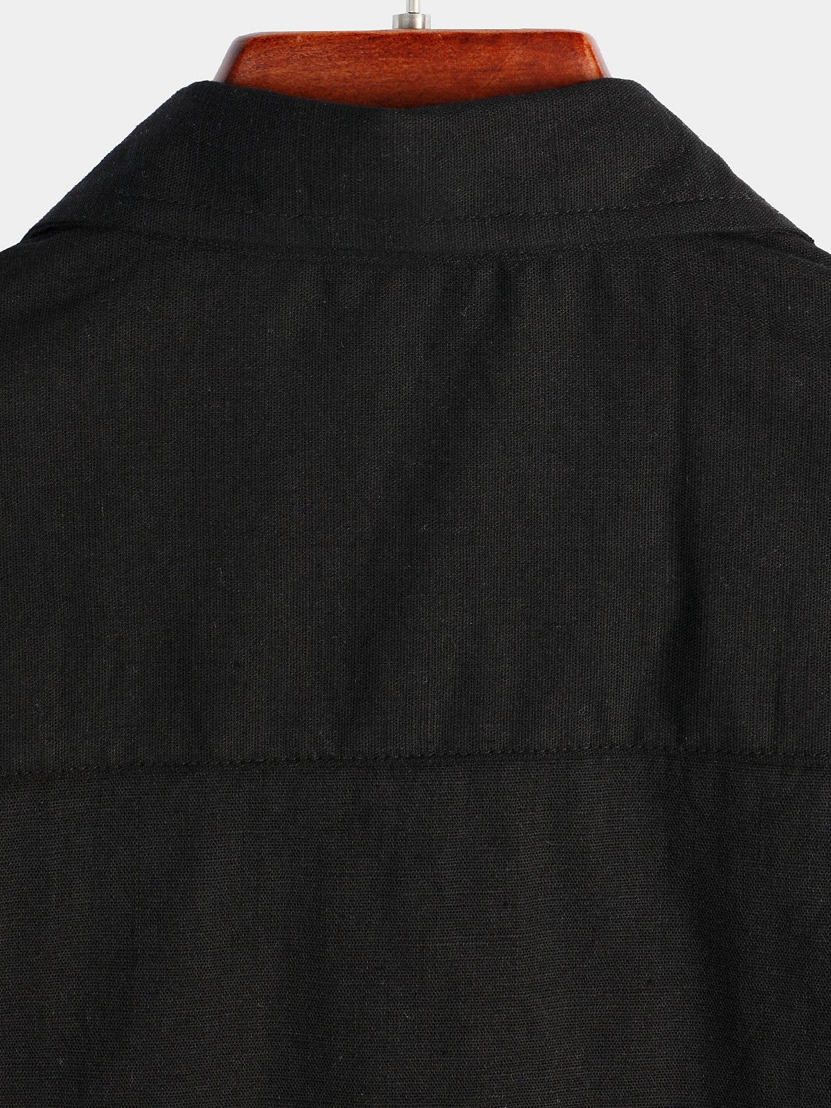 Camisa de color sólido de lino de algodón Pocket casual de manga corta para hombre