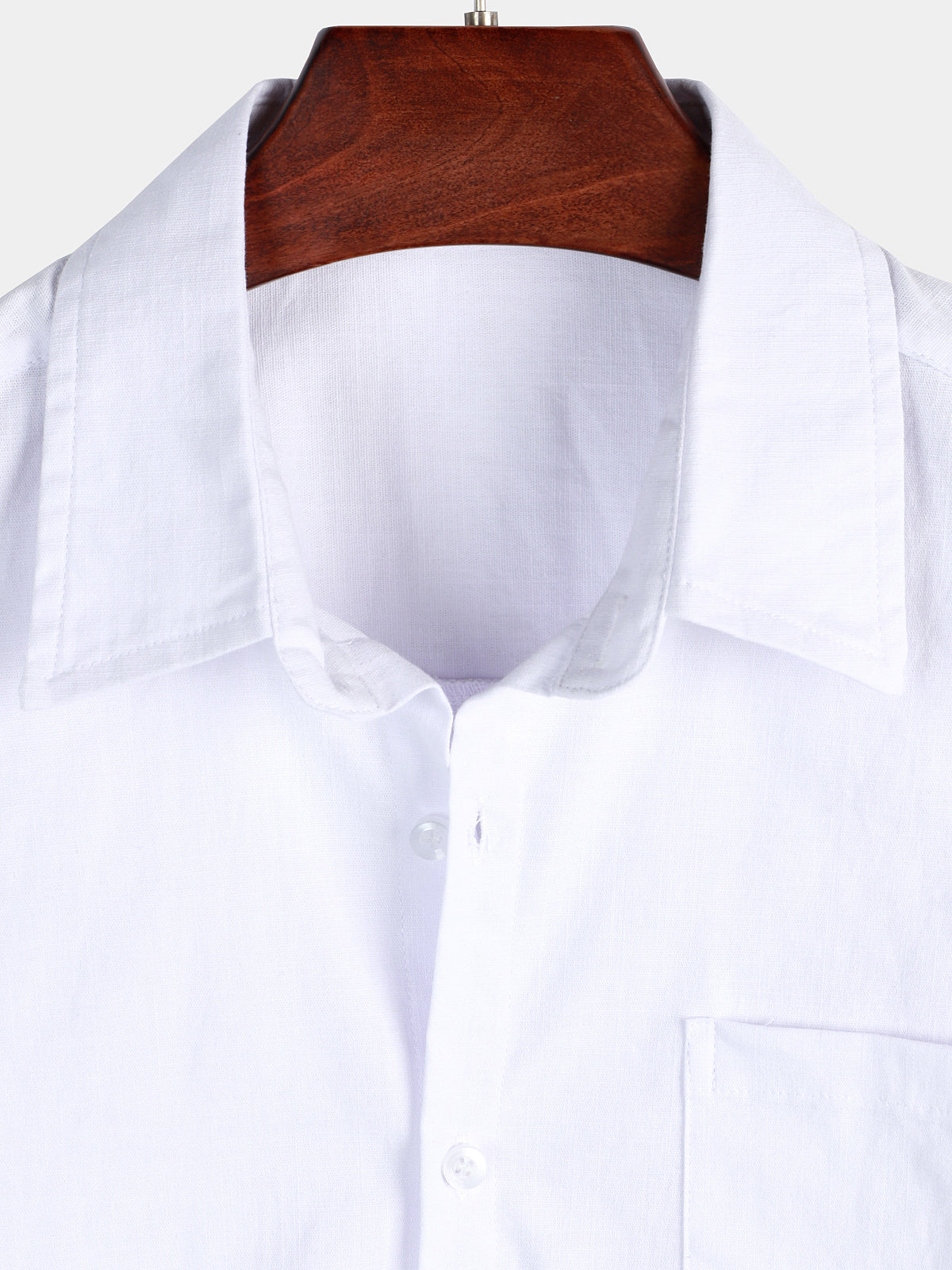 Camisa de color sólido de lino de algodón Pocket casual de manga corta para hombre