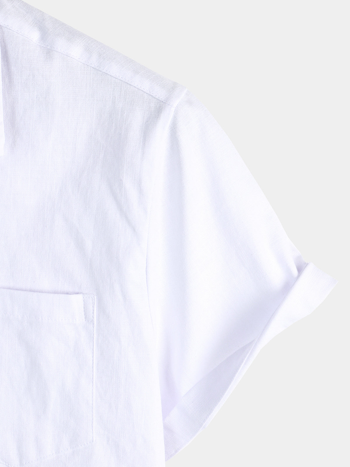 Camisa de color sólido de lino de algodón Pocket casual de manga corta para hombre