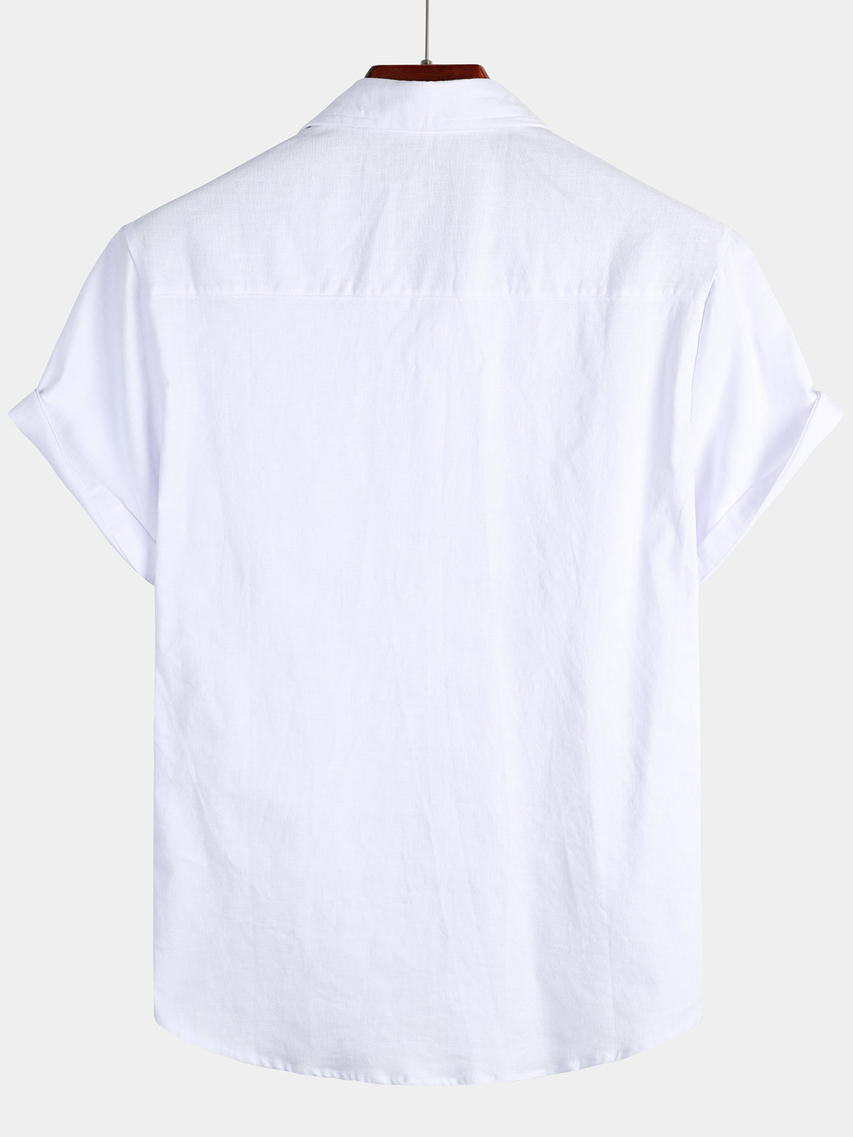 Camisa de color sólido de lino de algodón Pocket casual de manga corta para hombre