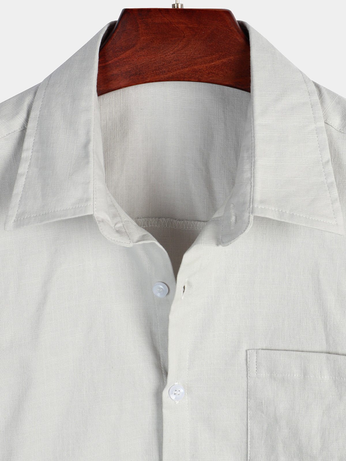 Camisa de color sólido de lino de algodón Pocket casual de manga corta para hombre