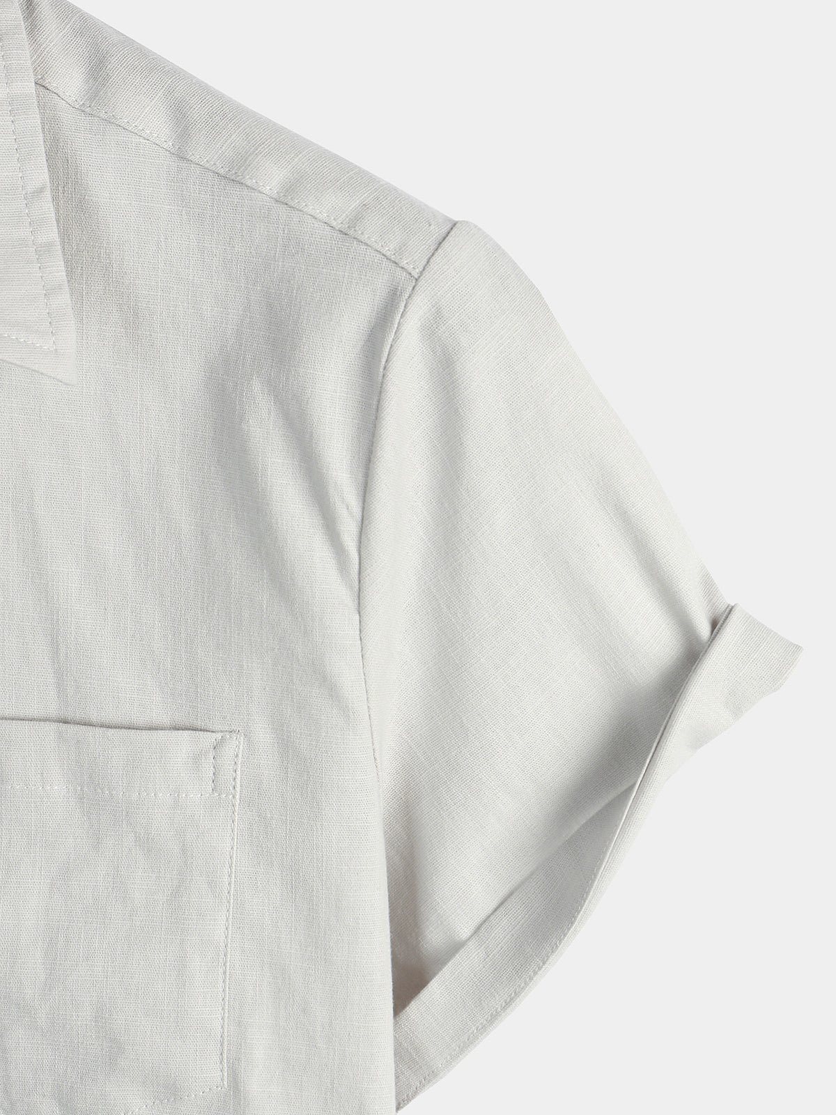 Camisa de color sólido de lino de algodón Pocket casual de manga corta para hombre