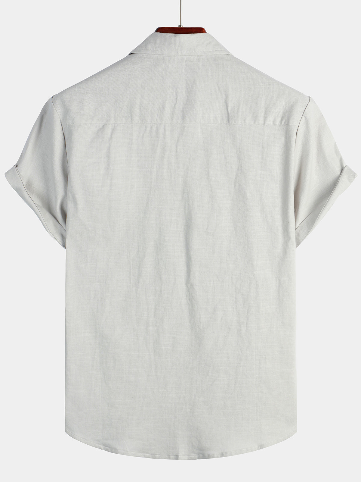 Camisa de color sólido de lino de algodón Pocket casual de manga corta para hombre