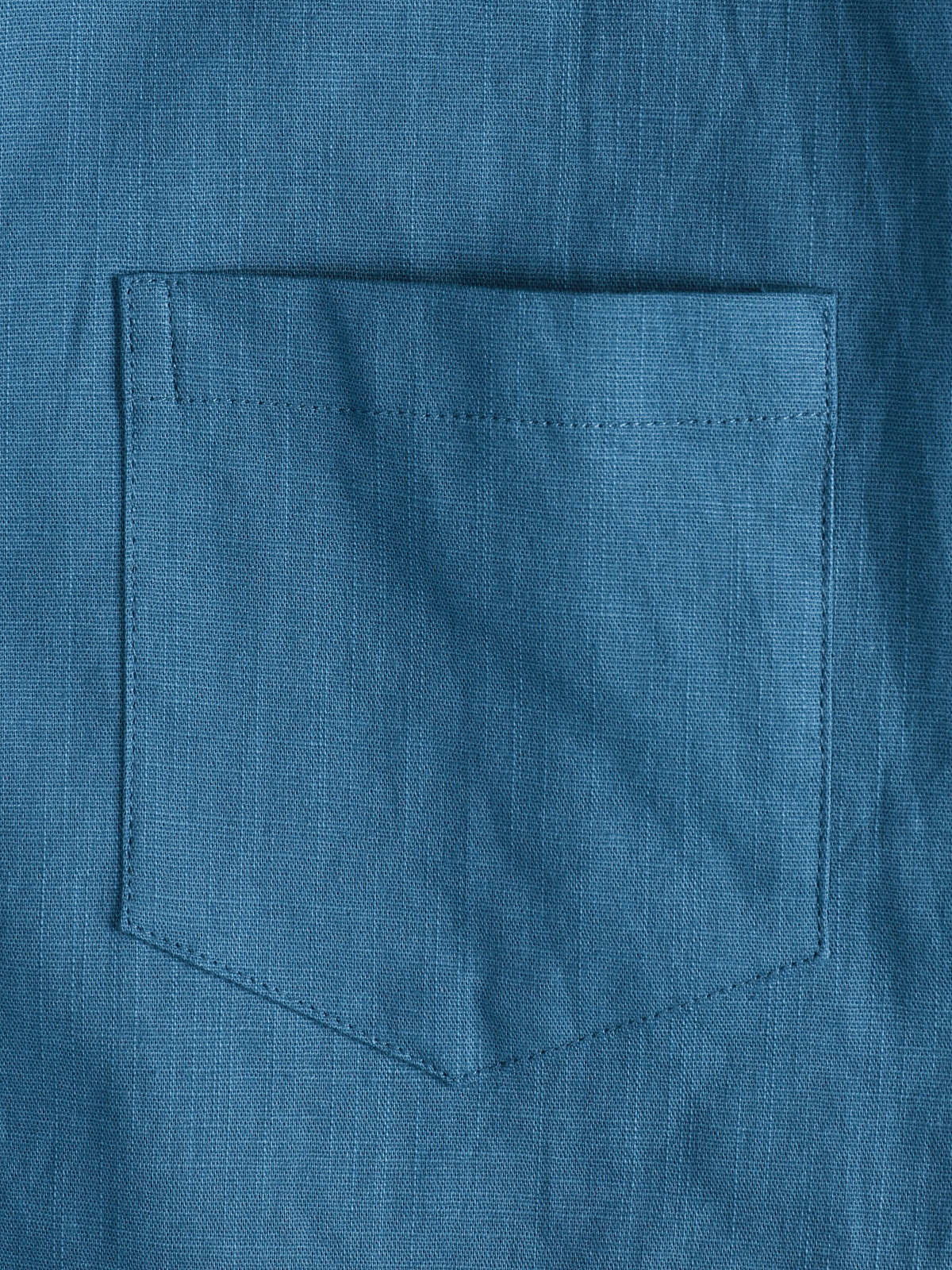 Camisa de color sólido de lino de algodón Pocket casual de manga corta para hombre