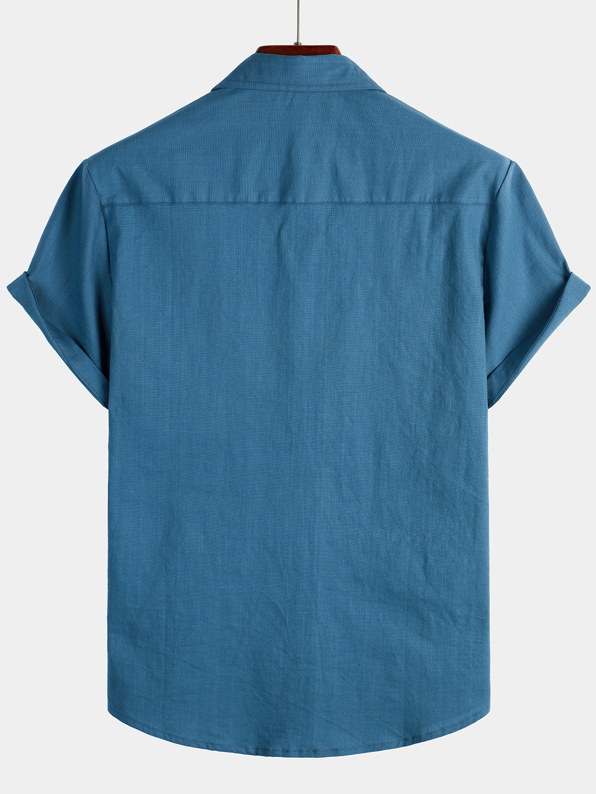 Camisa de color sólido de lino de algodón Pocket casual de manga corta para hombre