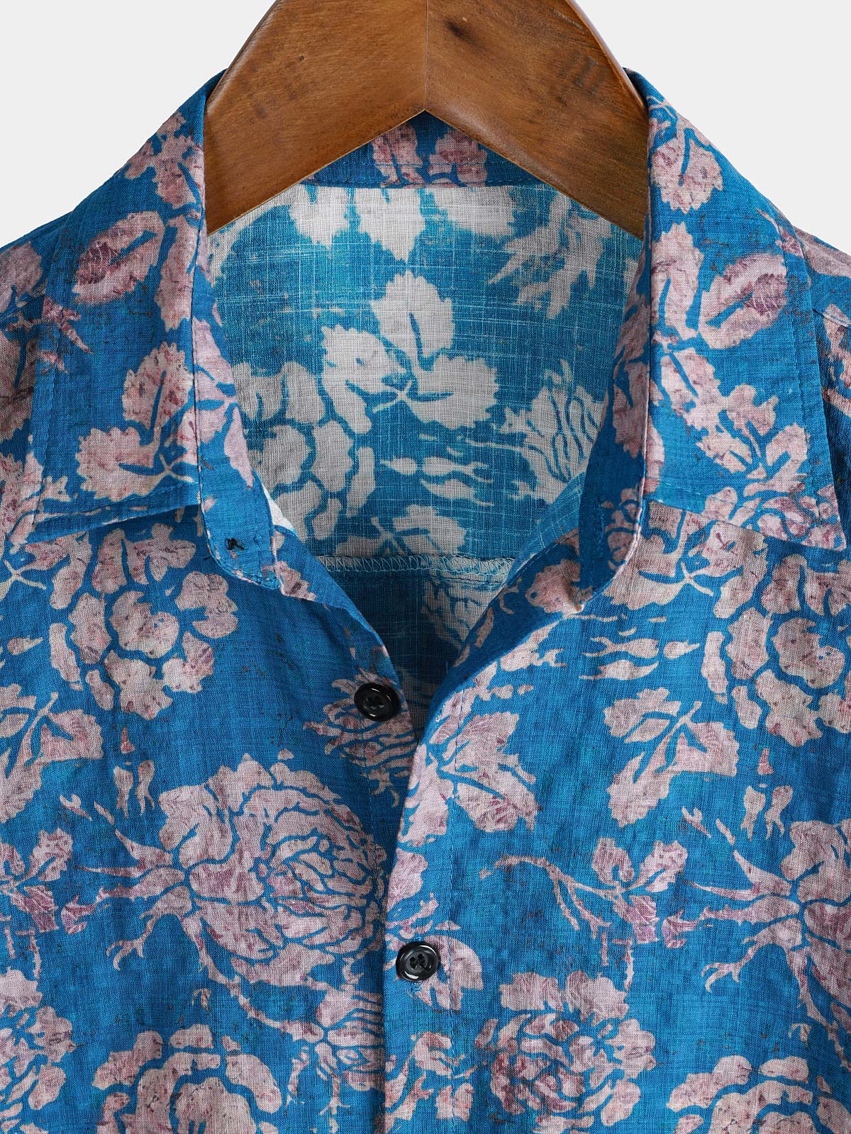 Retro Botanical estampado de manga corta con botones Resorcamiseta para hombre