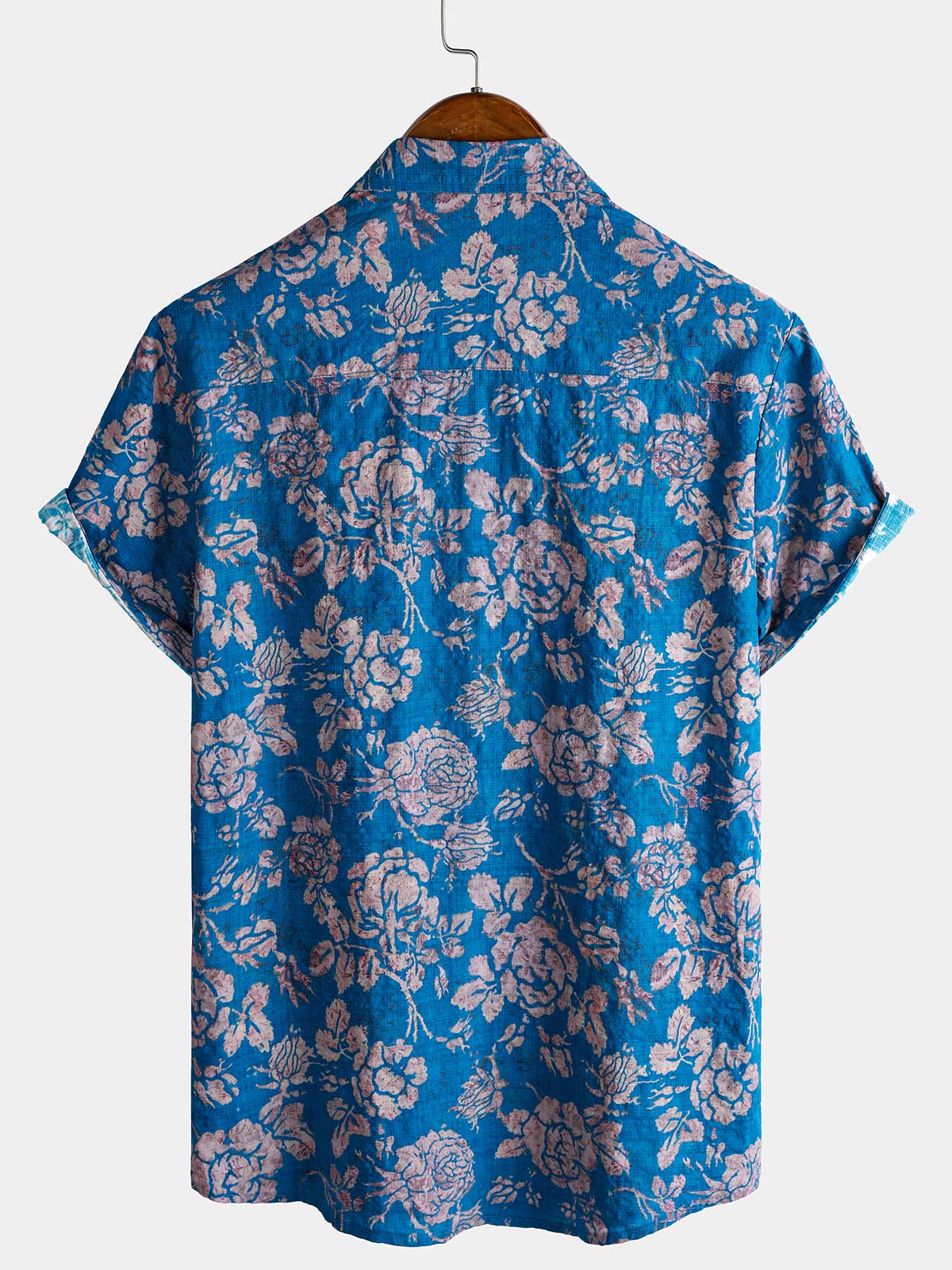 Retro Botanical estampado de manga corta con botones Resorcamiseta para hombre