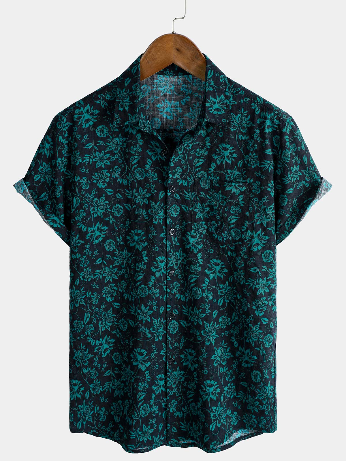 Tropical Botanical estampado de manga corta con botones Vacation Resorcamiseta para hombre