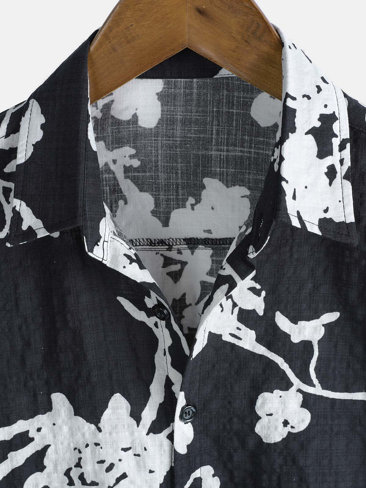 Camisa Black and White Hawaiian floral transpirable de algodón casual con botones para hombre