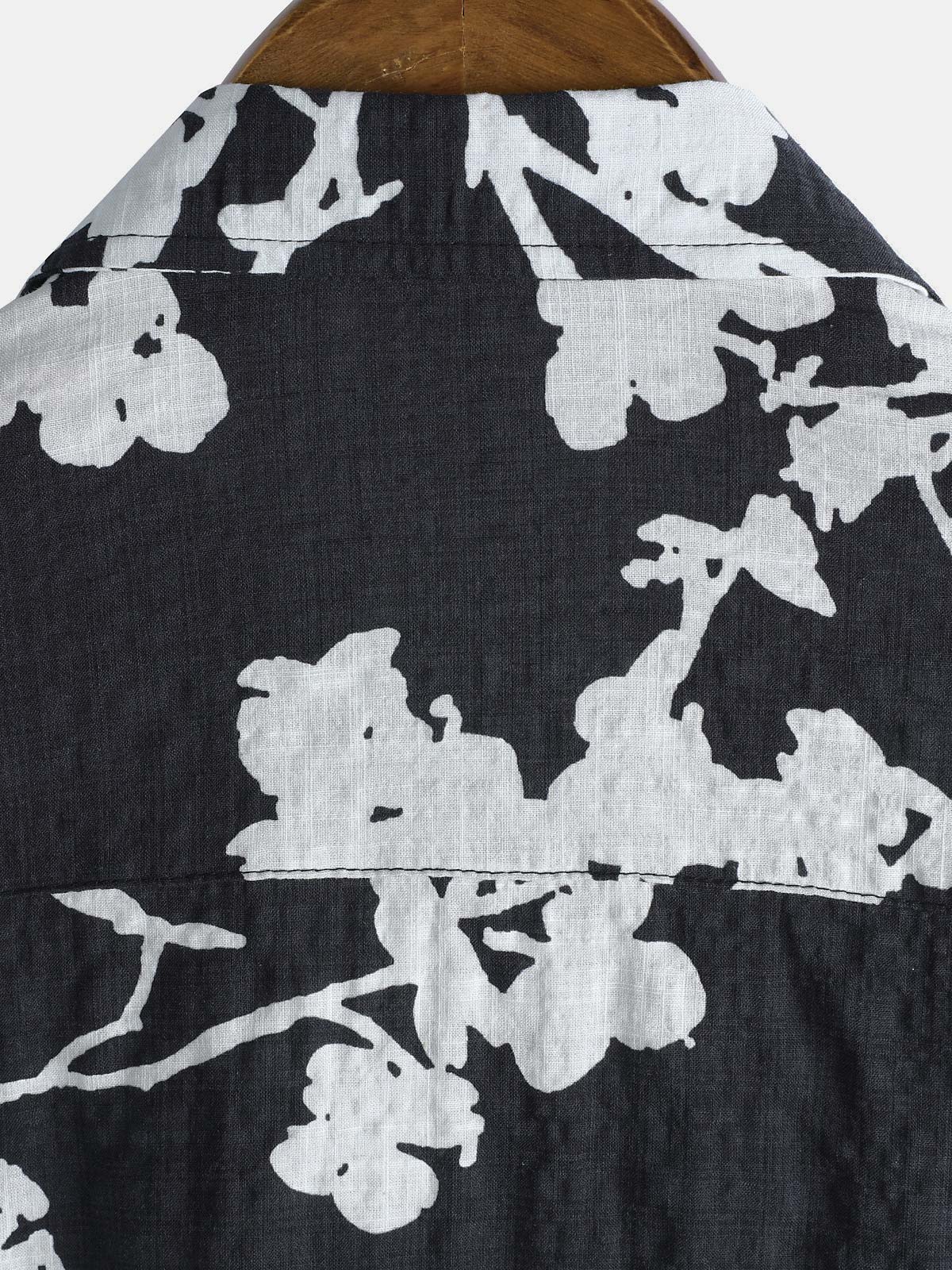 Camisa Black and White Hawaiian floral transpirable de algodón casual con botones para hombre