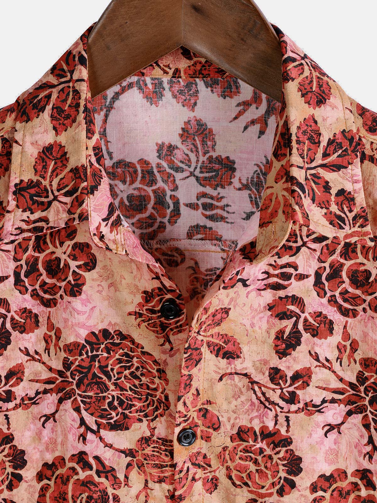 Camisa retro Rose floral estampado de manga corta con botones Vacation Beach para hombre