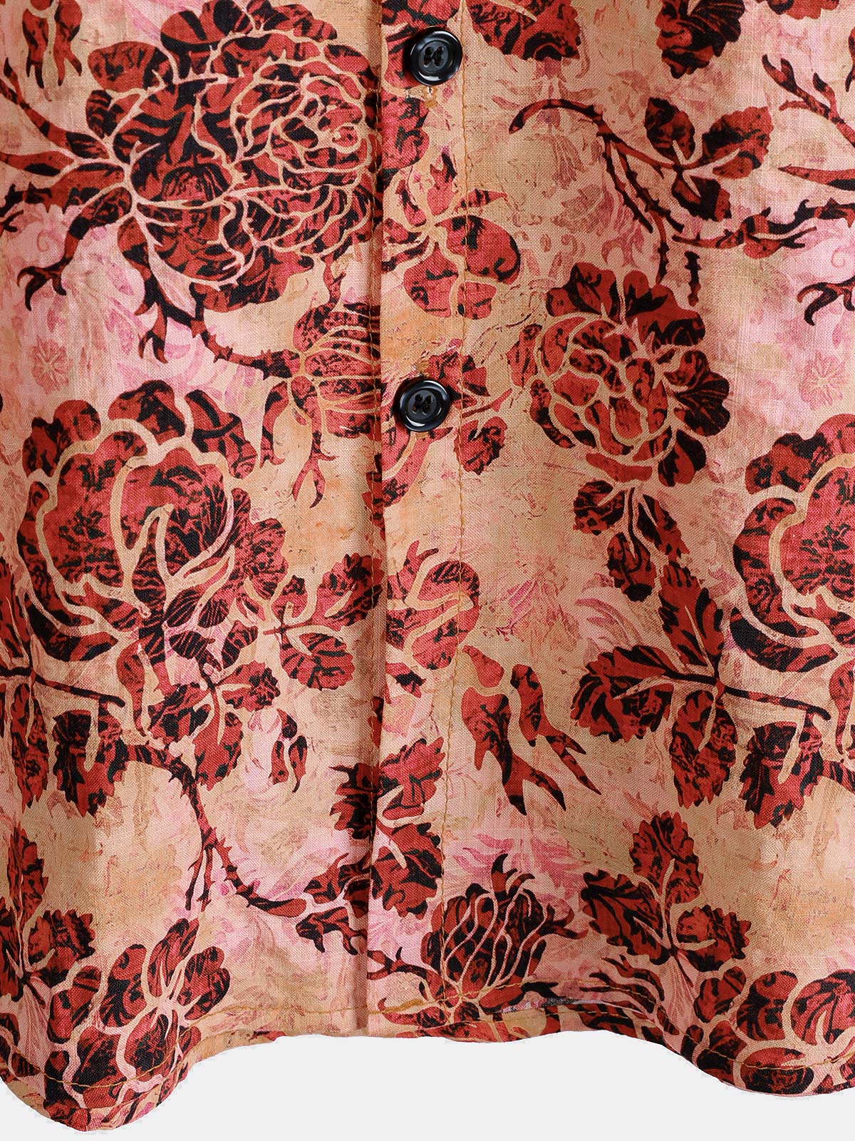 Camisa retro Rose floral estampado de manga corta con botones Vacation Beach para hombre
