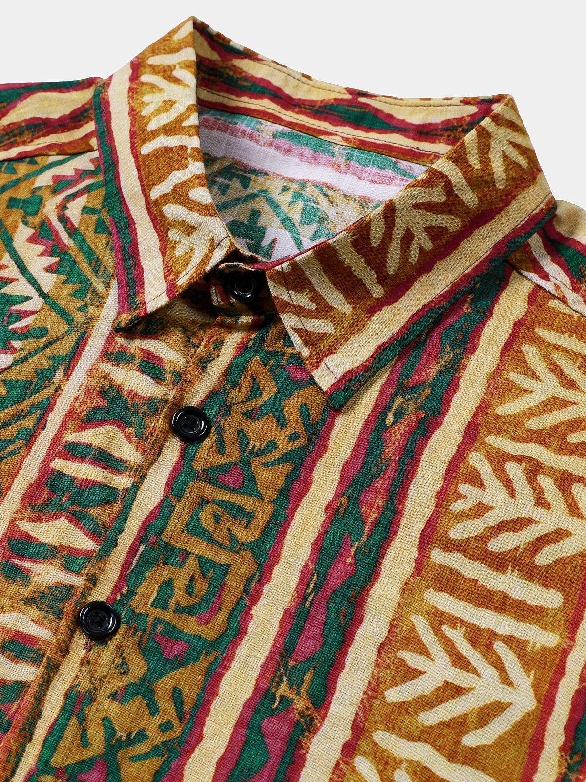 Camisa Tribal a rayas de manga corta vintage casual para hombre