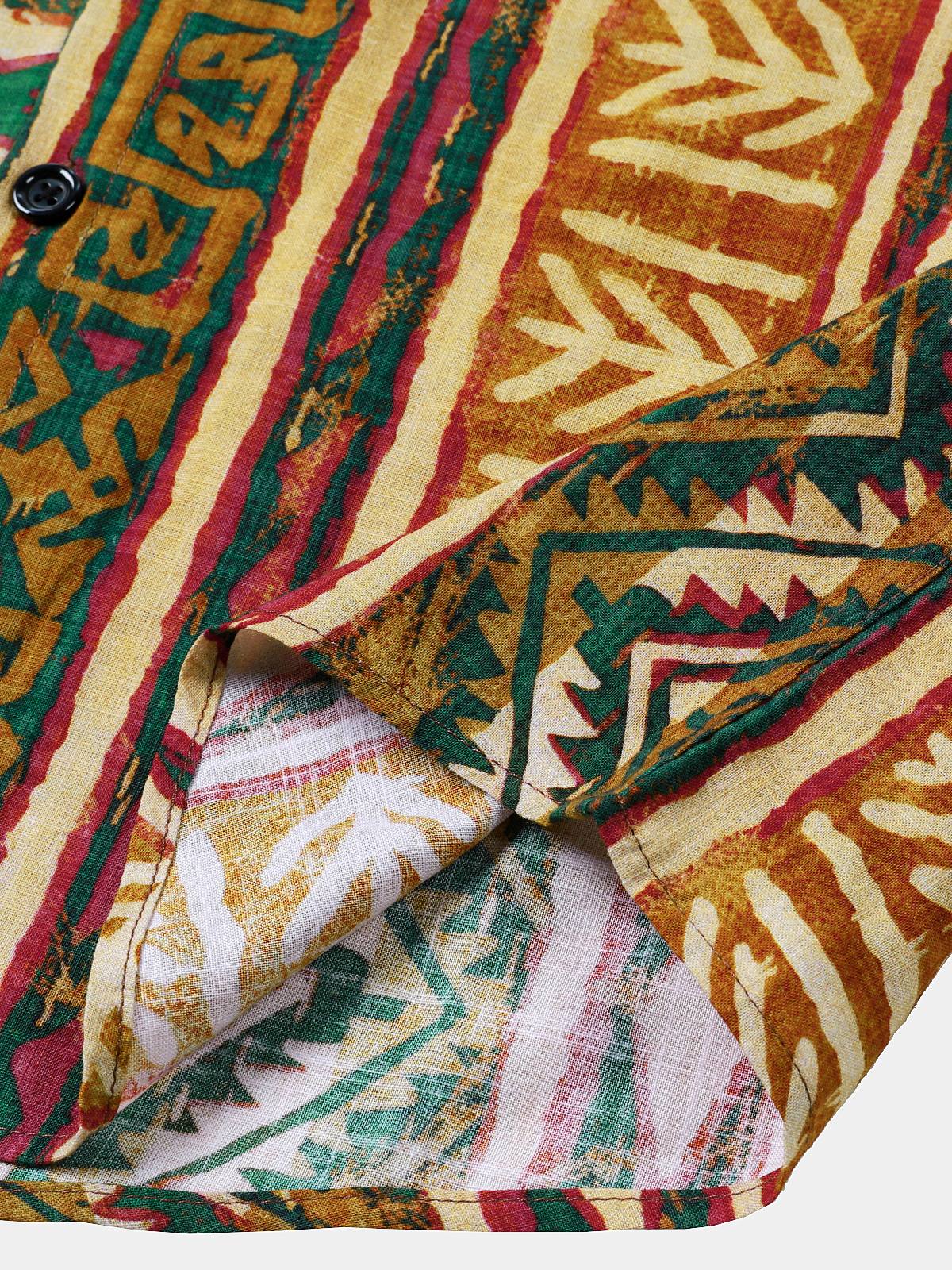 Camisa Tribal a rayas de manga corta vintage casual para hombre