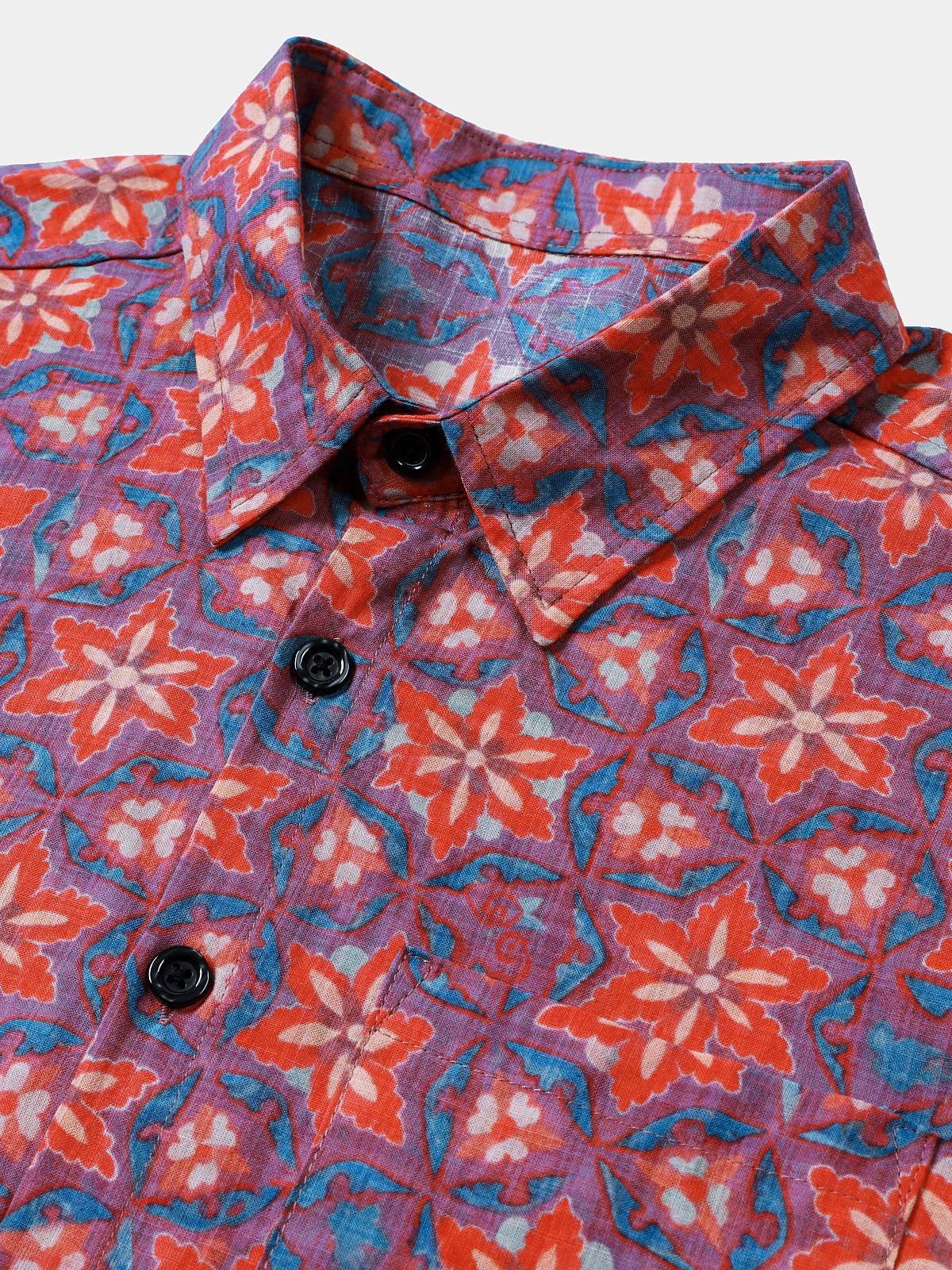 Camisa vintage Pattern floral de manga corta Lightweight casual para hombre