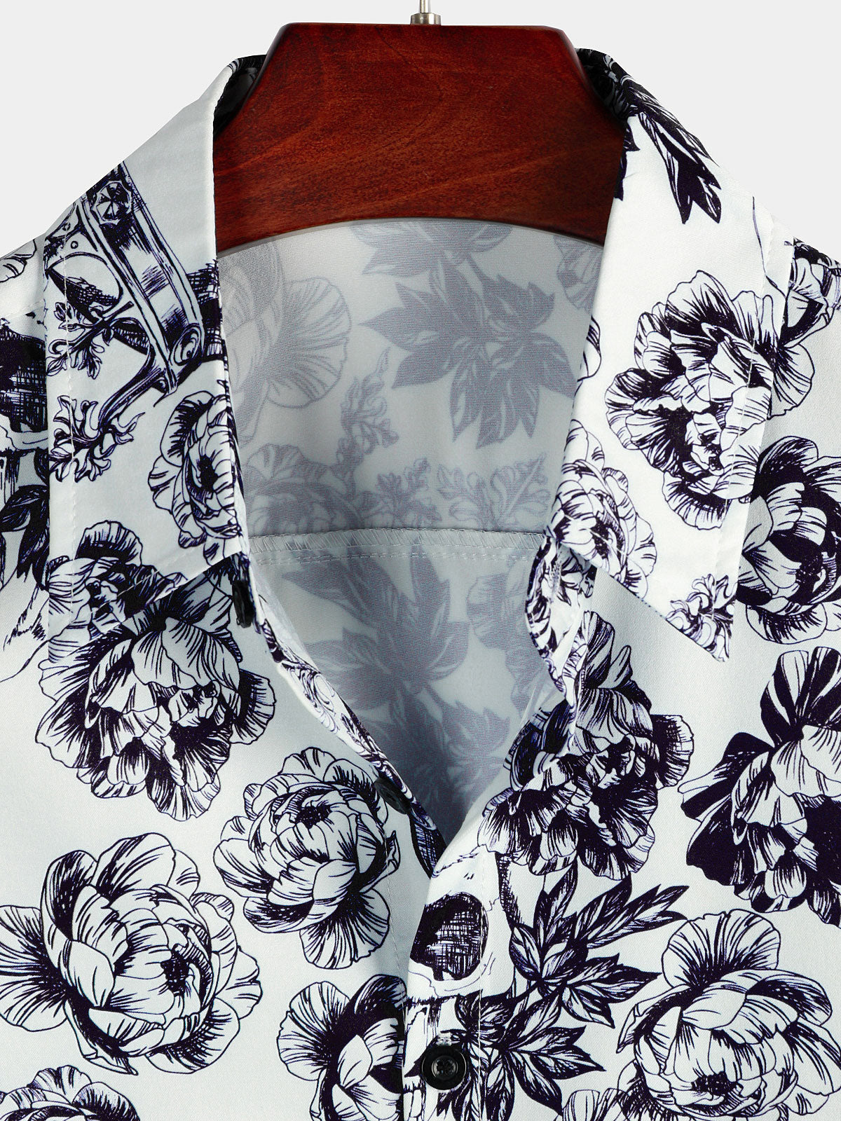 Camisa Black Punk Rock Crown floral Skull estampado de manga corta para hombre