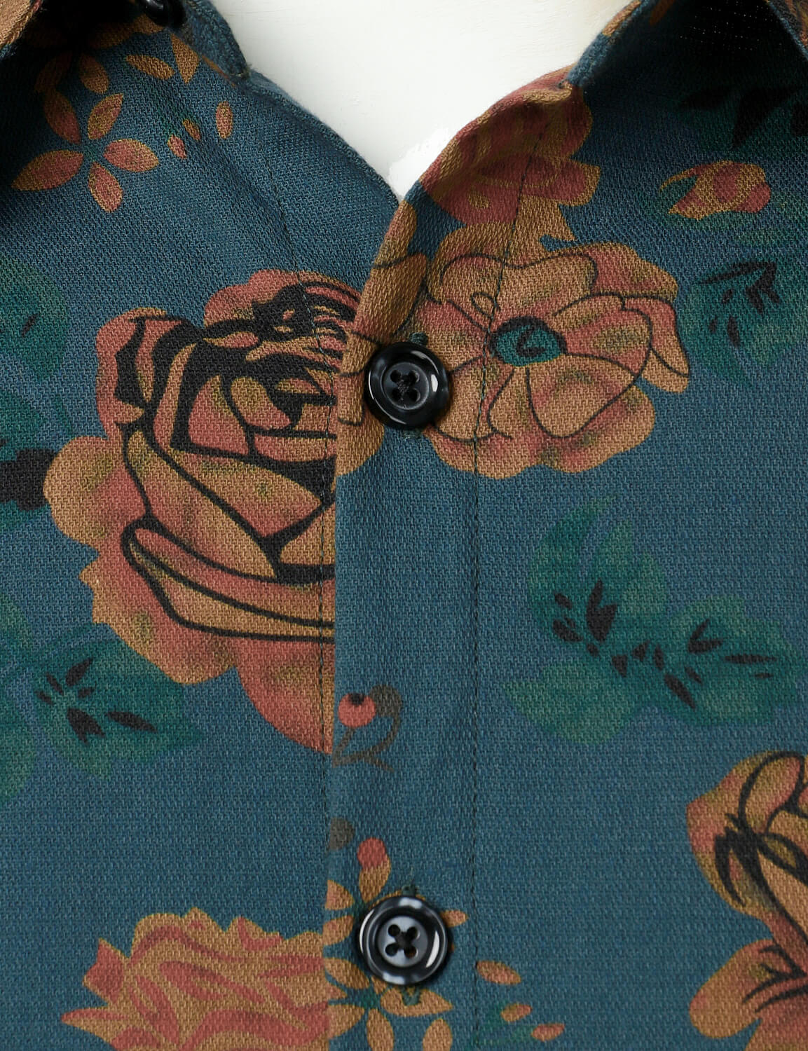 Camisa vintage floral Blue de manga larga Button Up para hombre