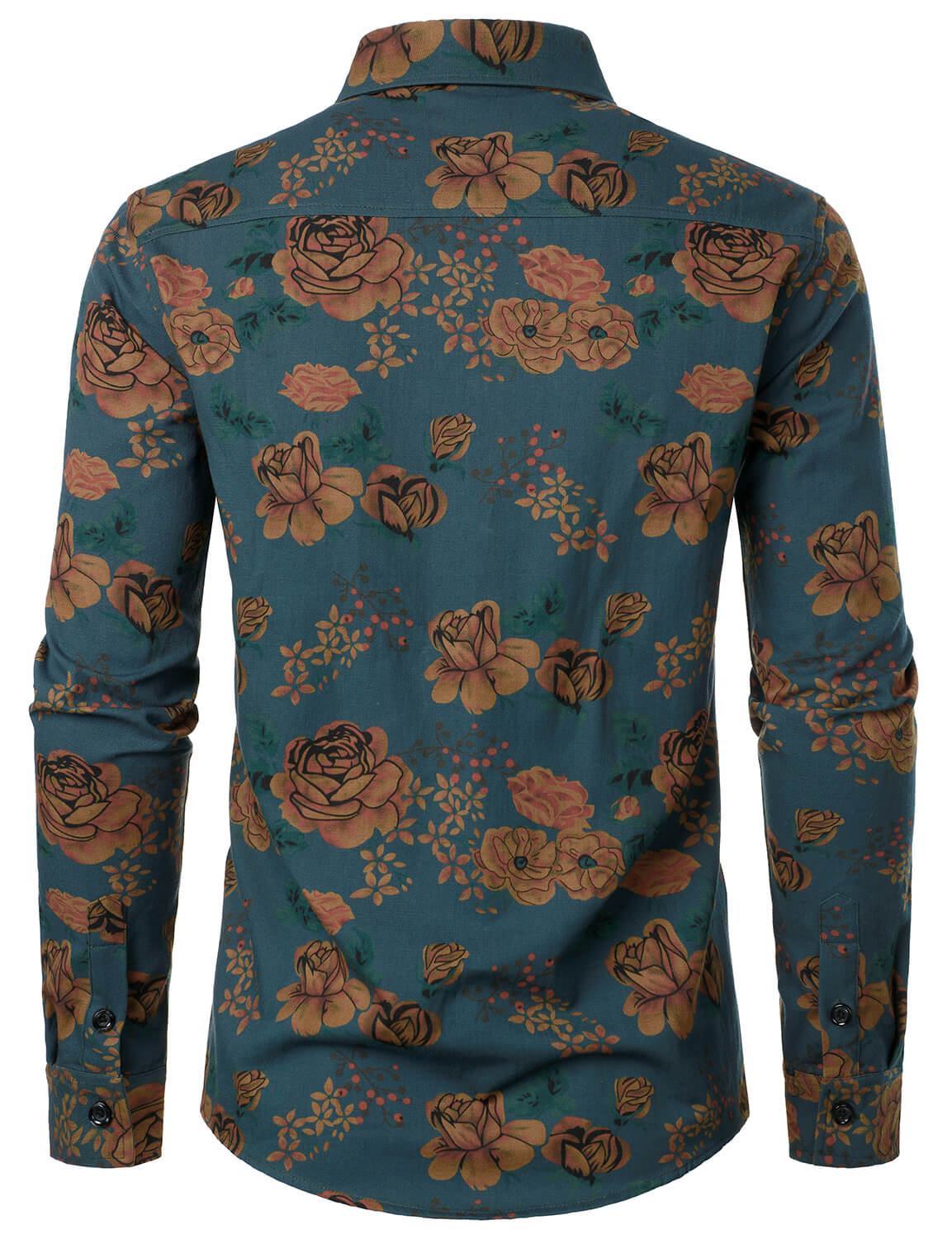 Camisa vintage floral Blue de manga larga Button Up para hombre