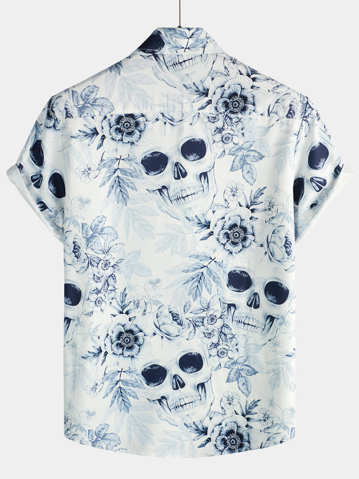 Camisa Skull floral estampado casual Lapel Button de manga corta para hombre