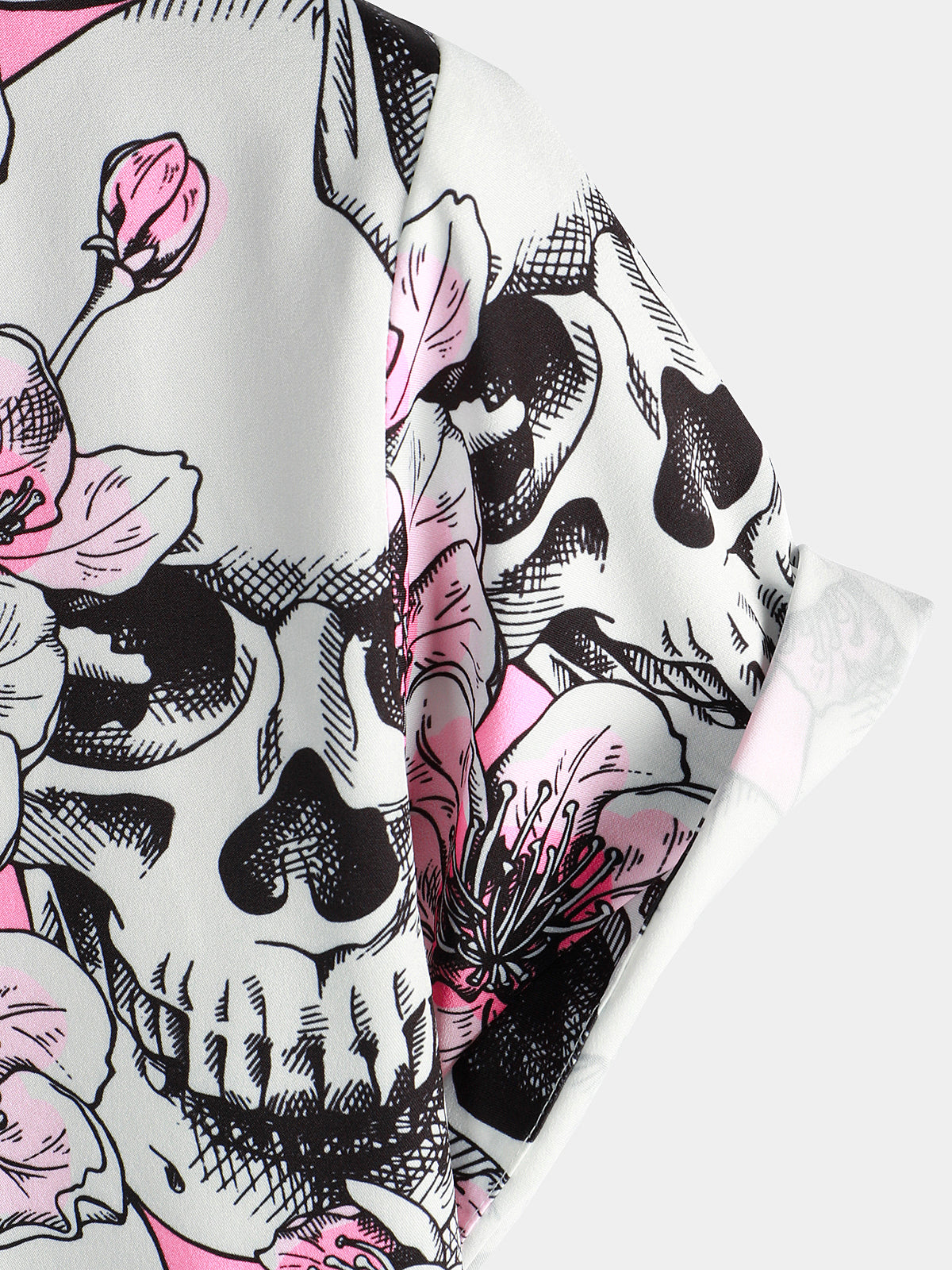 Skull Pink Flowers Button Up de manga corta camisas para hombre