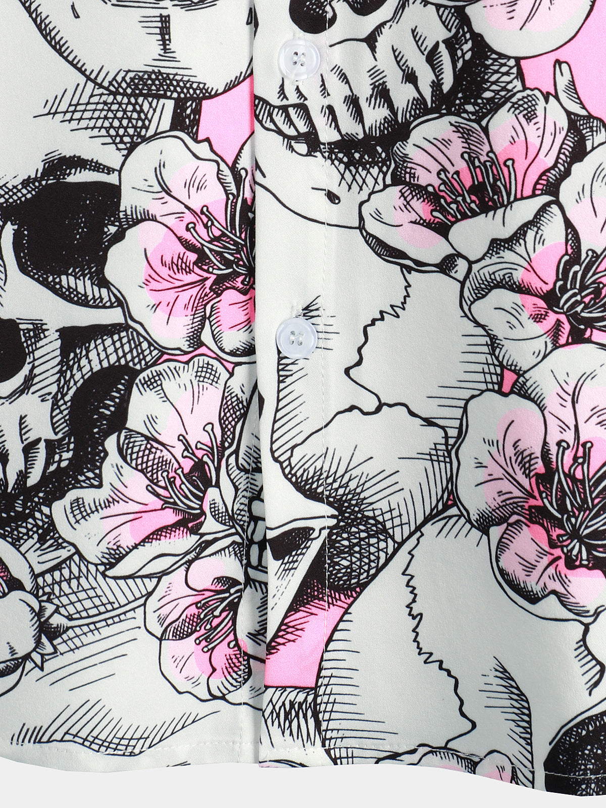 Skull Pink Flowers Button Up de manga corta camisas para hombre