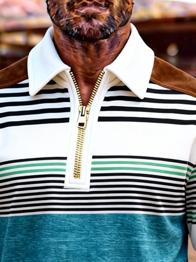 Sudadera retro en bloques de color estampado cierre para hombre