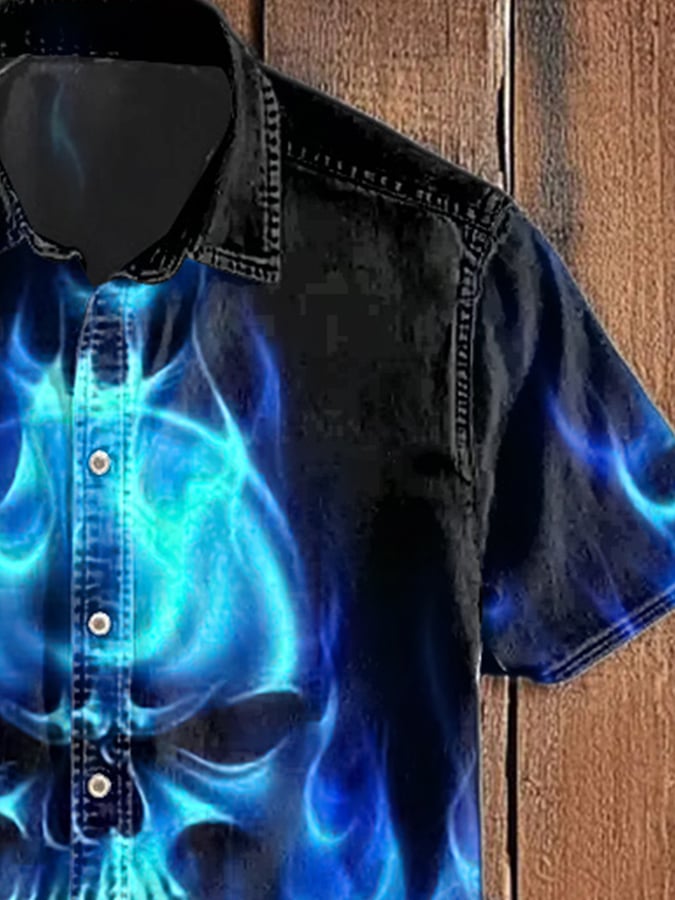 Camisa Skull estampado casual de manga corta para hombre