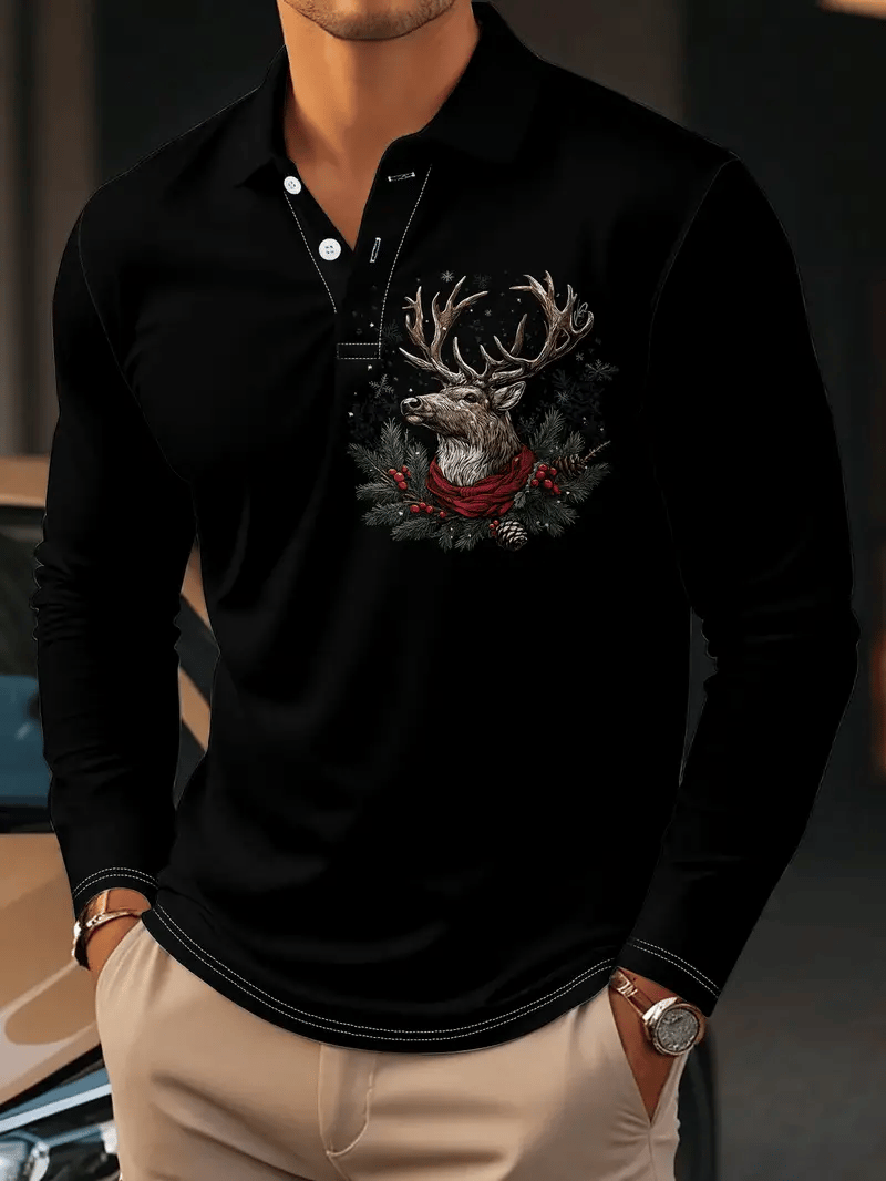 Camisa polo Christmas casual Light de lujo de manga larga para hombre
