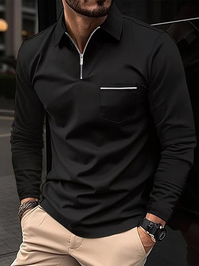Camisa polo Sports casual de corte entallado de manga larga Half Zip