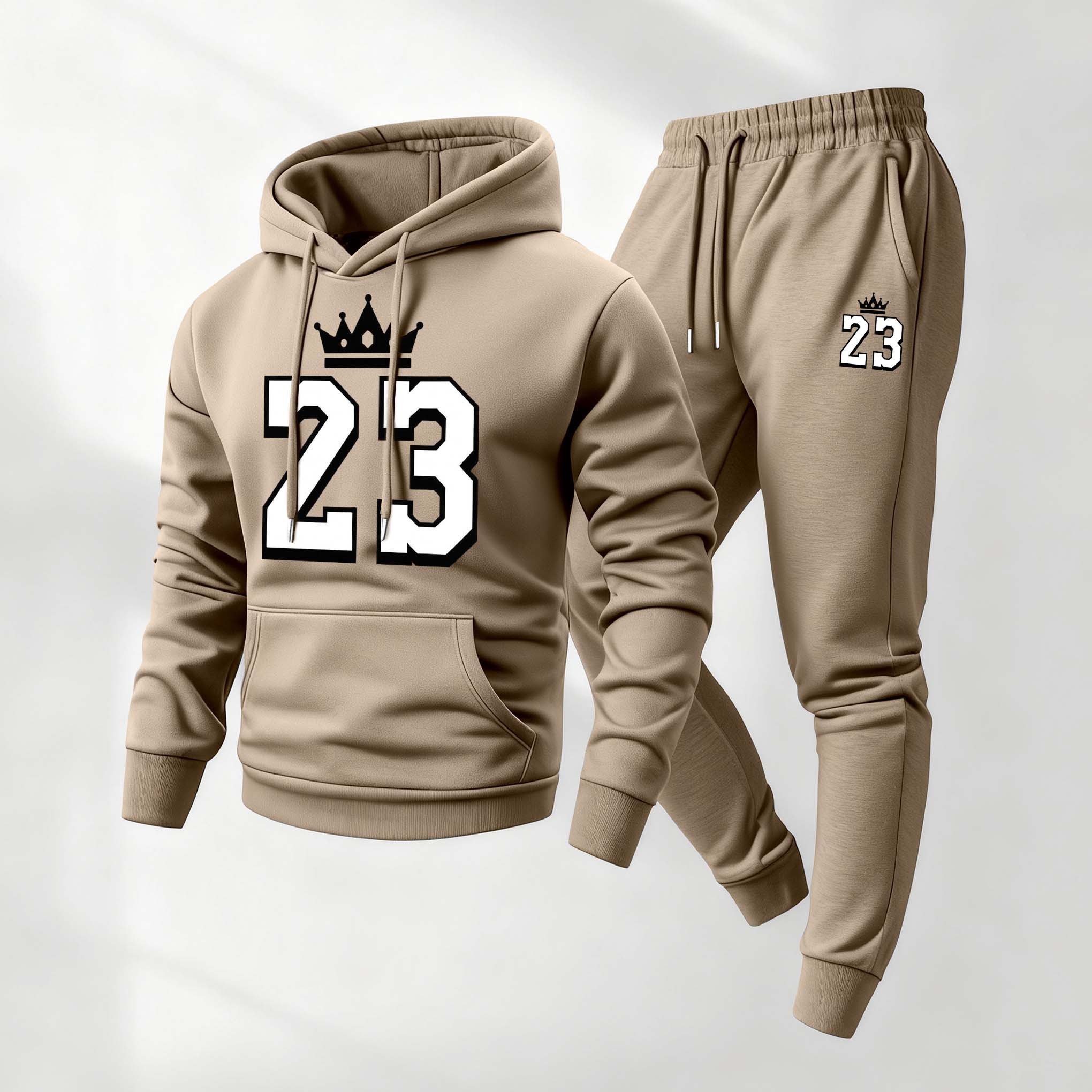 Sudadera retro Basketball 23 King diseñoed con gorrasucha And Drawstring Track pantalón Set, casual Athletic de manga larga Hooded chaqueta And pantalón, Suitable For Fall And Winter, Street Style sudadera con gorrasucha Set, Everyday Wear, Indoor And para exterior Sportswear para hombre