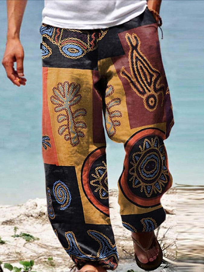Pantalón Drawstring Elastic Waist Straight Comfortable And transpirable para exterior Vacation Beach Vacation casual para hombre