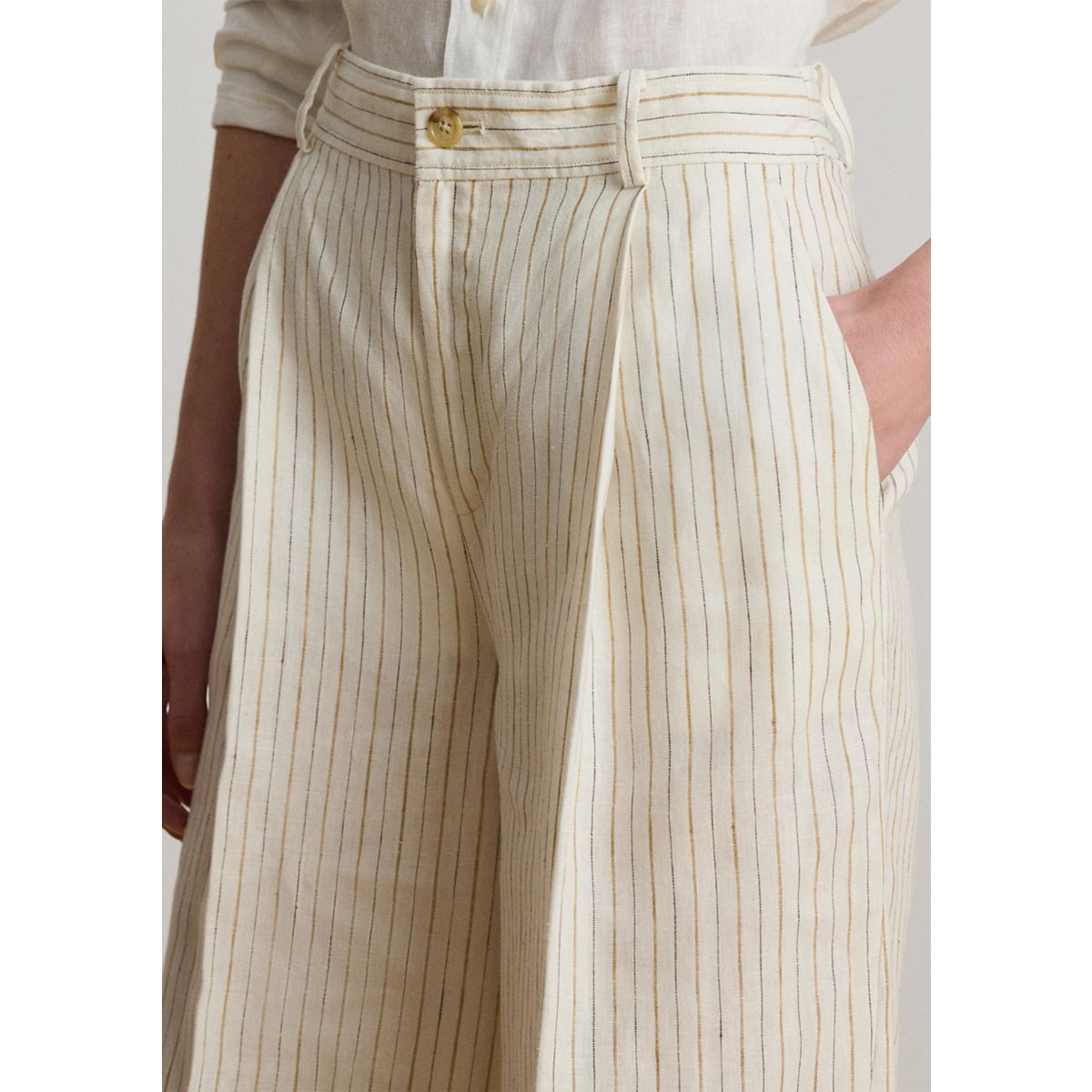 Pinstripe Linen Wide-Leg Pants - 3