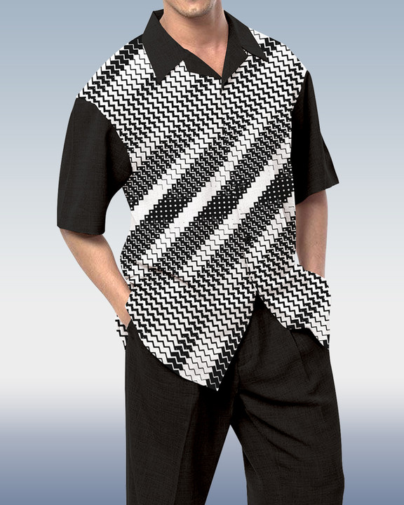 Rianmond Geometric estampado de manga corta Walking Suit 526 para hombre
