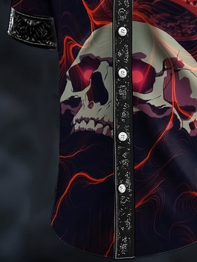 Camisa casual Dark Skull Art satén para hombre