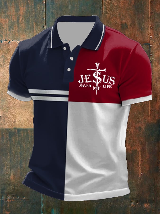 Camisa polo Cross Flag estampado casual para hombre