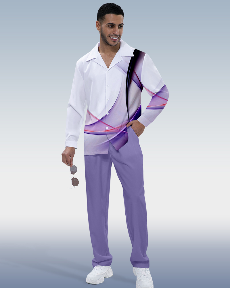 Suitmens Colorblock Gradient estampado de manga larga Walking Suit 228 para hombre