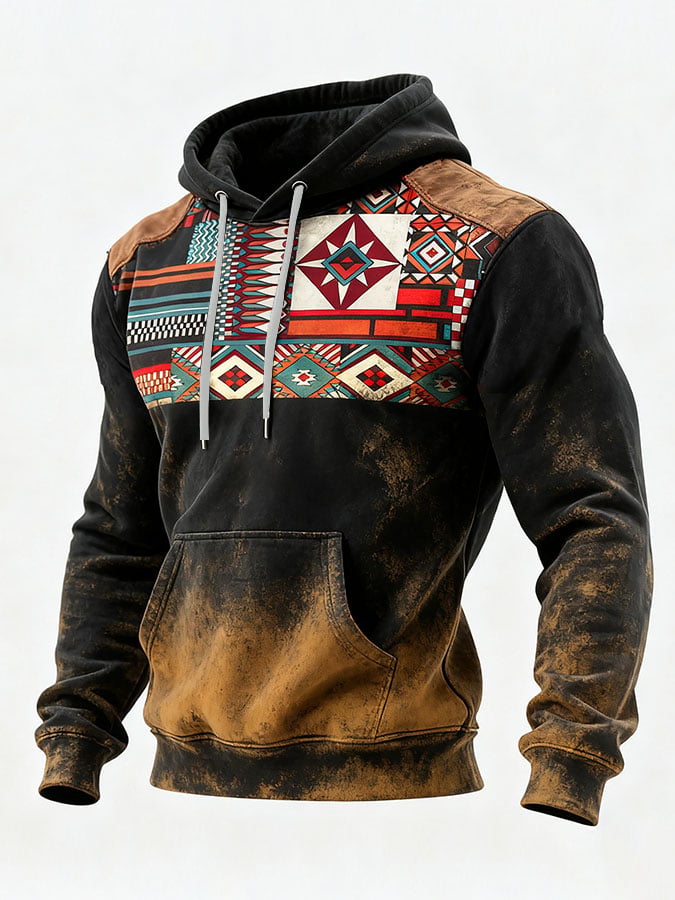 Sudadera casual retro estampado de manga larga Hooded para hombre
