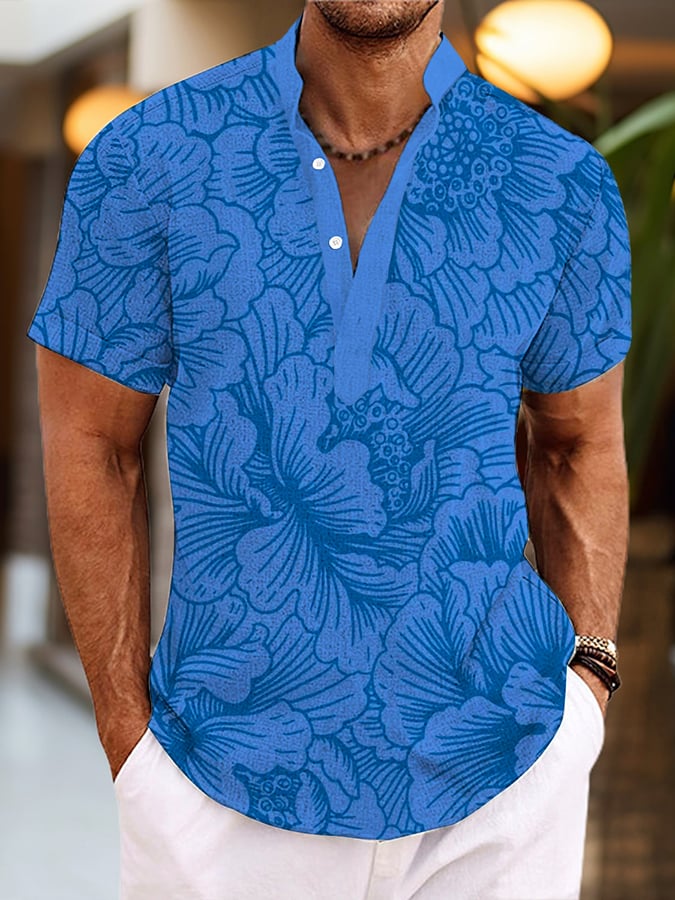 Camisa casual Hawaiian estampado Stand Collar para hombre