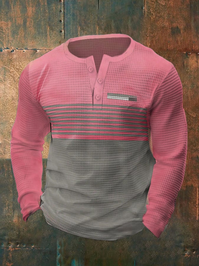 para hombre vintage Waffle Color Patch Henley Neck camiseta