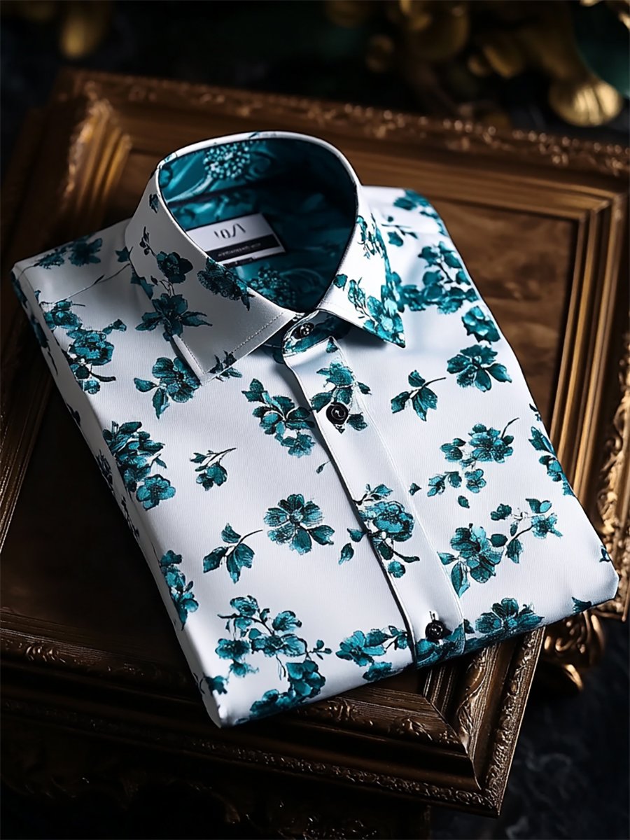 Camisa Resort floral estampado de manga larga para hombre