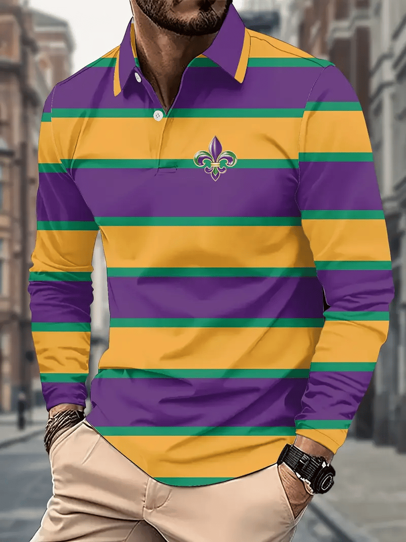 Camisa polo Party Carnival estampado de manga larga para hombre