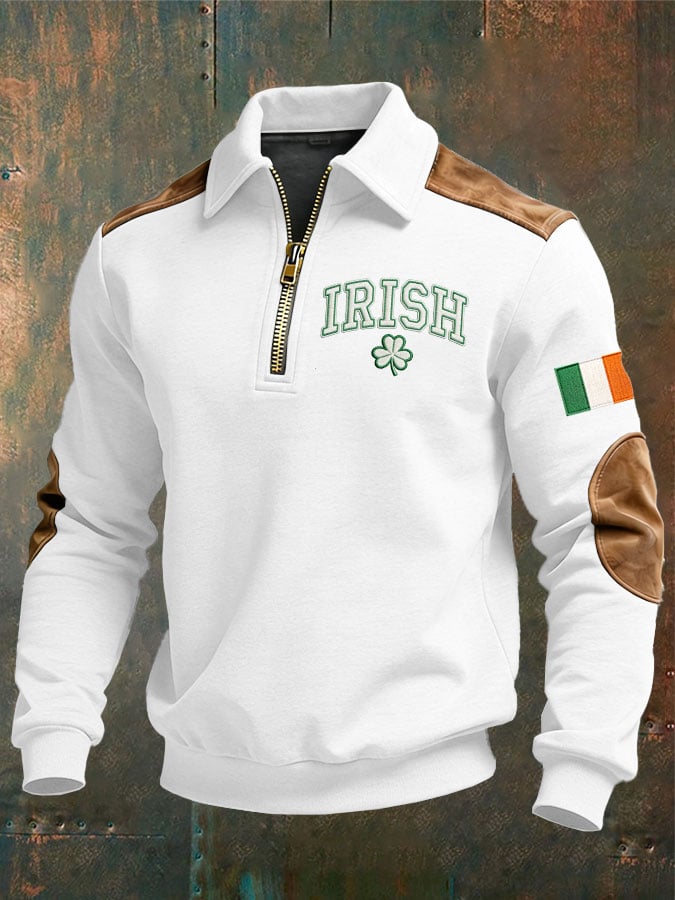 Sudadera vintage St. Patrick's Day Design estampado casual cierre para hombre
