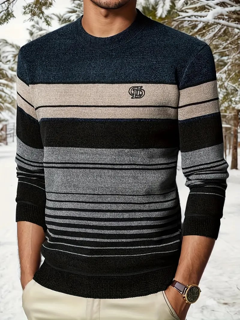 Casual rayas Round Neck tejido Sweater para hombre