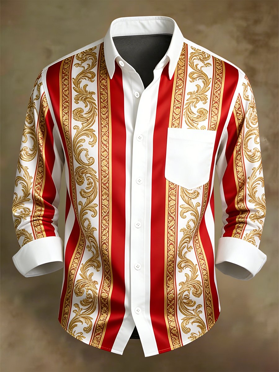 Camisa retro ejecutivo casual Baroque a rayas de manga larga para hombre