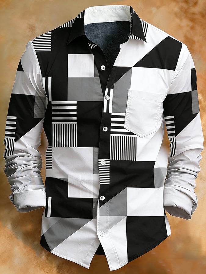 Camisa retro Abstract Art estampado Comfortable ejecutivo Style para hombre
